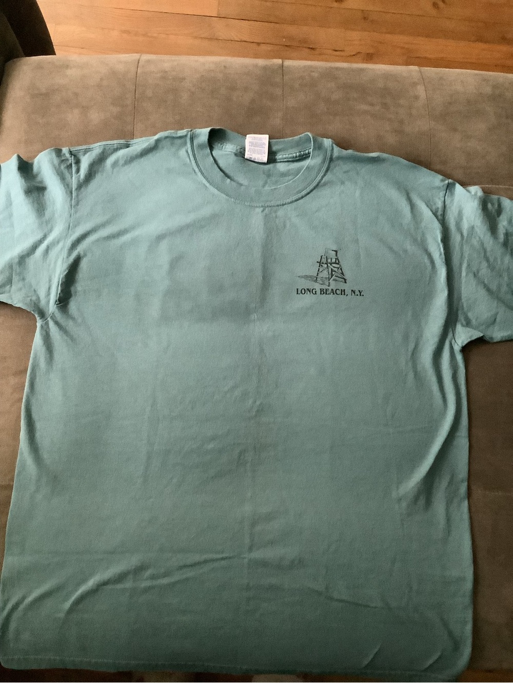 Gildan Mint Green Short Sleeve Tee with Long Beach N.Y. Chest Logo